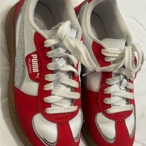 Puma Palermo Red, White, and Silver Sneakers just big kids sz 5.5